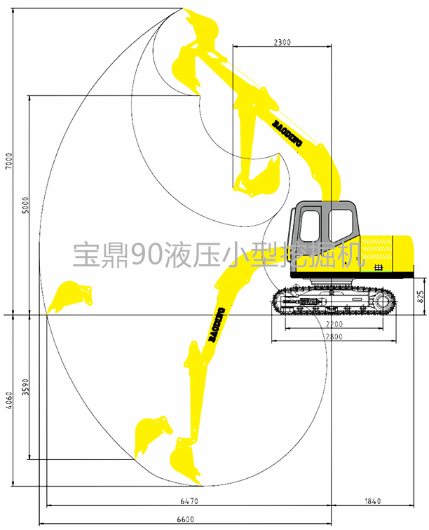寶鼎液壓90履帶小型挖掘機(jī)產(chǎn)品參數(shù)圖
