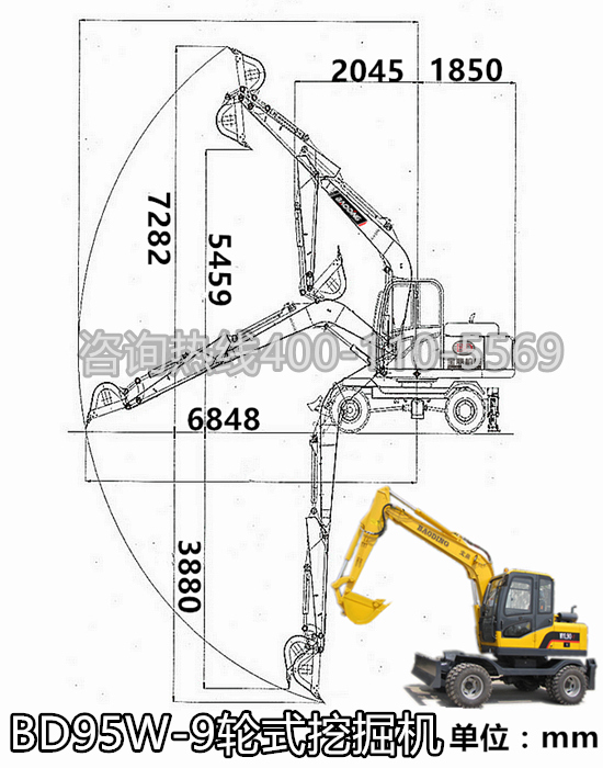 寶鼎95輪式挖掘機工作參數 寶鼎95輪式挖掘機工作參數