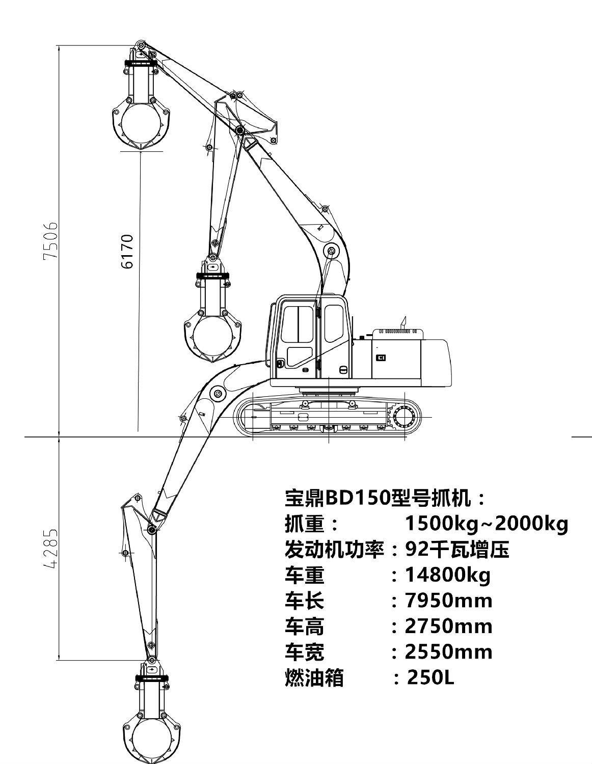 寶鼎150抓機參數(shù)圖