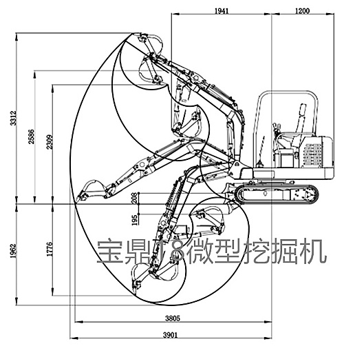 寶鼎BD18微型挖掘機工作尺寸